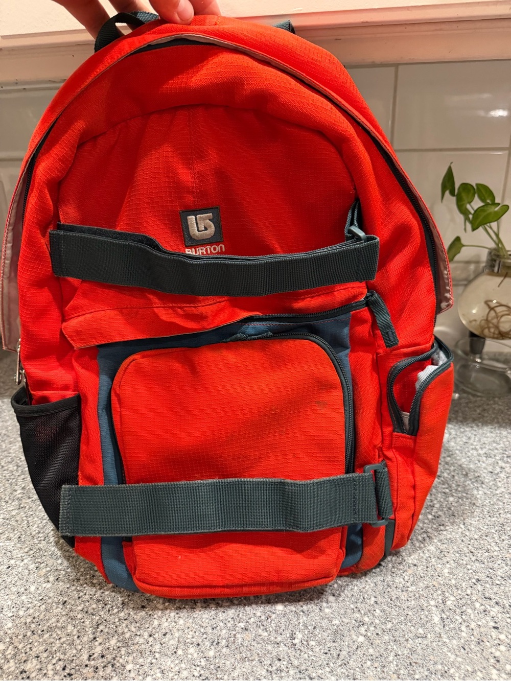 Vintage Burton Red and Dark Accent Backpack With Board Straps